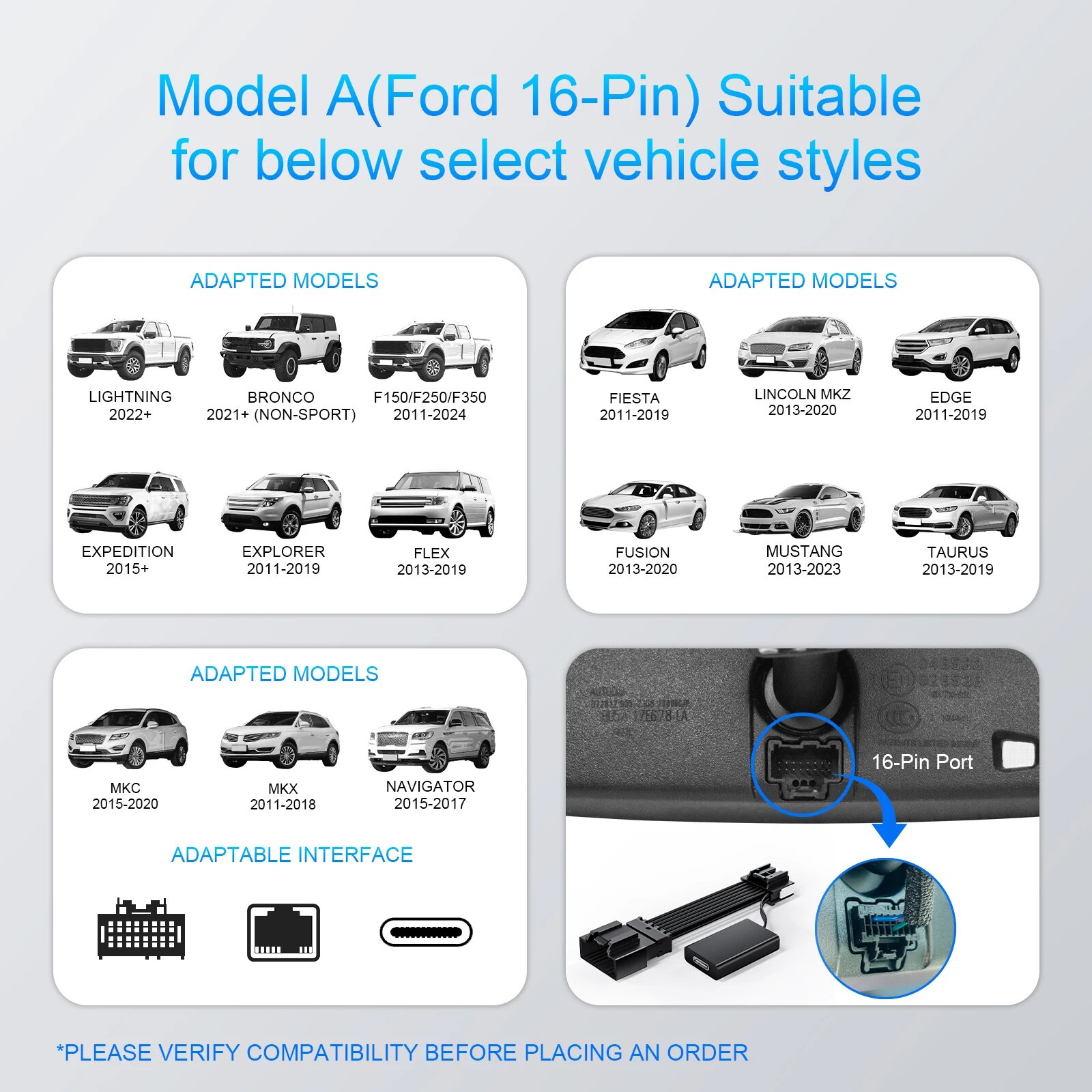 Адаптер питания Model A 16pin для Ford Bronco, Explorer и др.