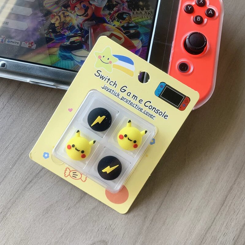 Капоты для Joy-Con контроллера Nintendo Switch OLED с рисунком Пикачу Молния - 4 шт. в коробке для гейм-аксессуаров