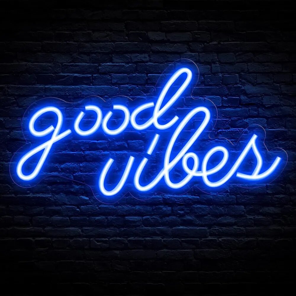Mupoo Потолочный светильник, неоновый светильник, "GOOD VIBES", Синий, 5 В, 400x200 мм