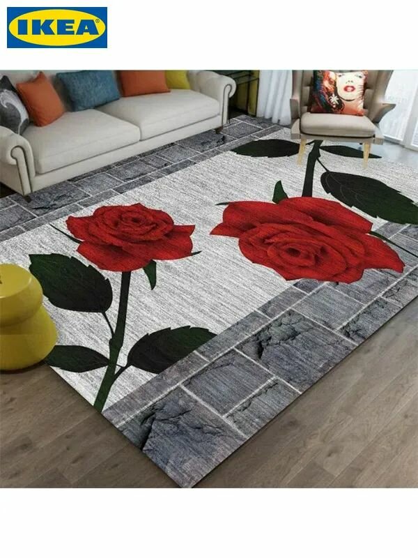 Ковер безворсовый 200x250 см художественная печать красный, серый