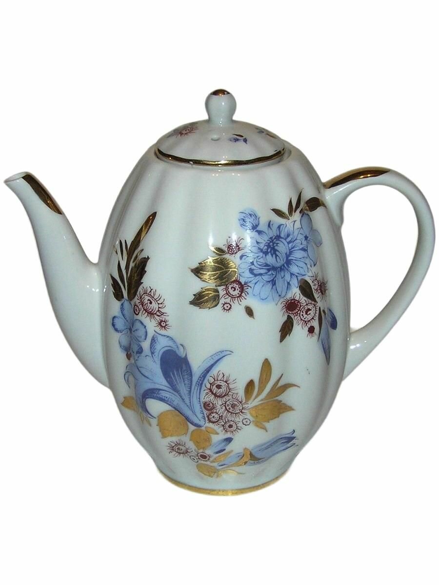 Винтаж СССР. ЛФЗ 1970 - 1986гг. (Ленинградский Фарфоровый Завод). Коллекционный Доливочный / Заварочный чайник - цветы. Золочение.