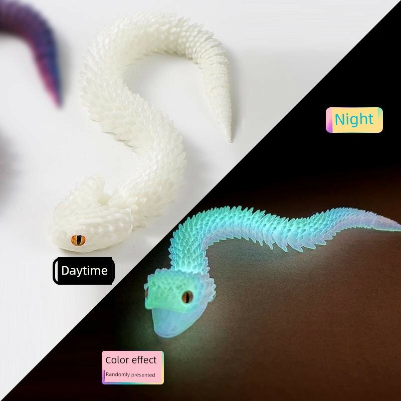 3D-печатная белая ночная светящаяся цветная фигурка змеи с движущейся пастью для детей подарок на день рождения 25см