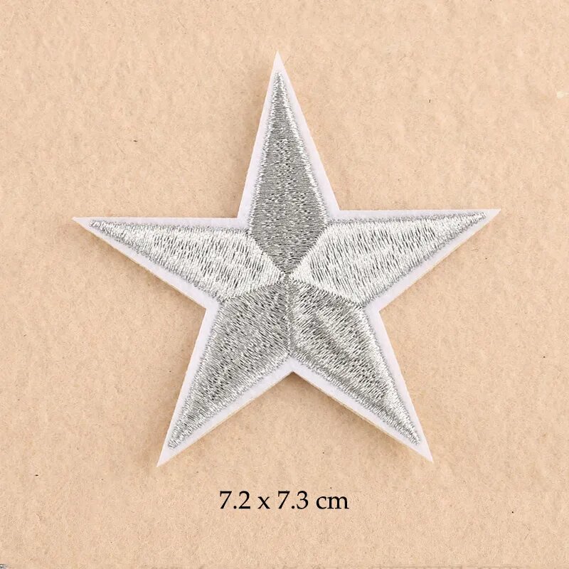 Серебряная звездная нашивка для одежды, 7.2 x 7.3 см, L, 1шт