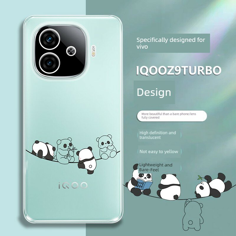 Силиконовый чехол для iQOO Z9 Turbo с прозрачным покрытием, узором лазающей панды - одиночный чехол