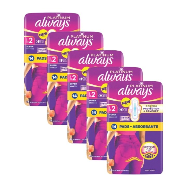 Набор гигиенических прокладок Always Platinum Super Extra - с крылышками, размер 2, 5 x 14 шт.