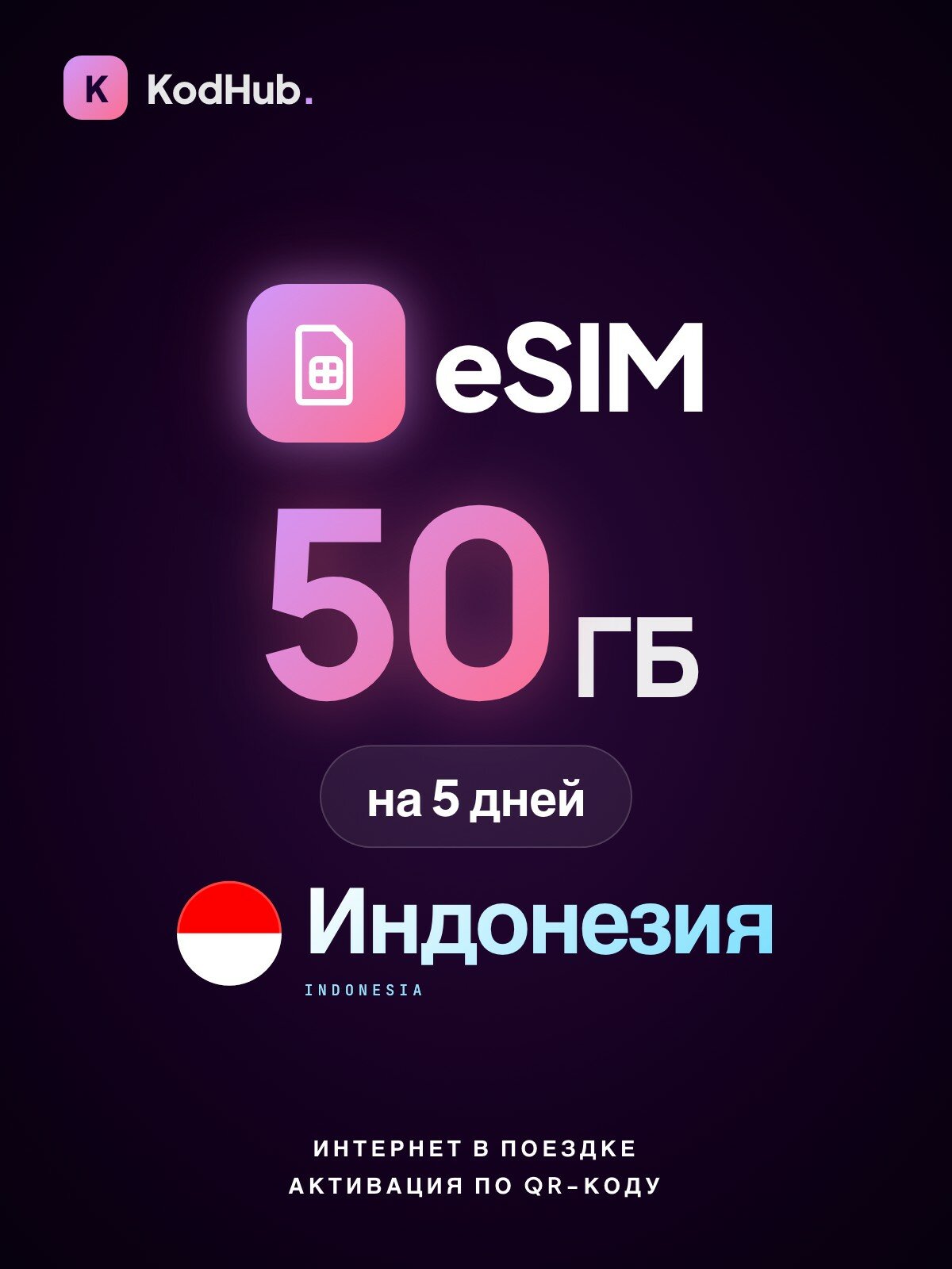 Туристическая eSIM Индонезия 50 ГБ на 5 дней | интернет в поездке, связь за границей | QR-код активации