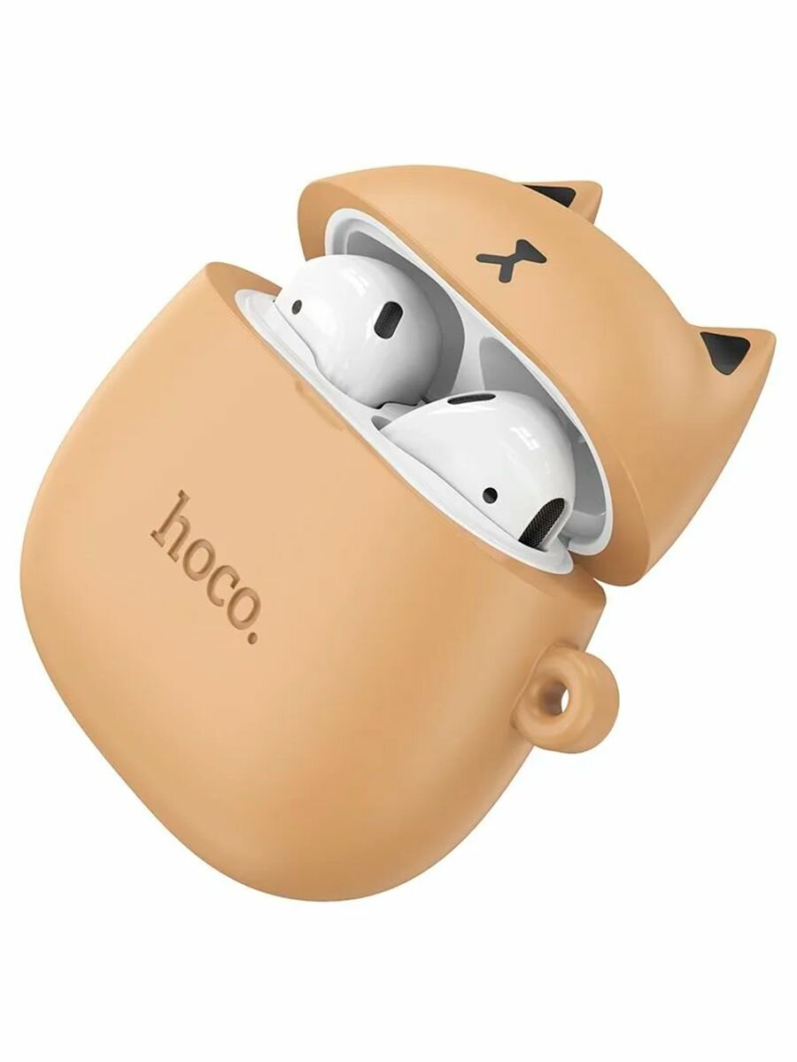 Наушники Bluetooth Hoco EW45, в кейсе c чехлом в виде кошки, сенсорные, цвет карамельный / беспроводные