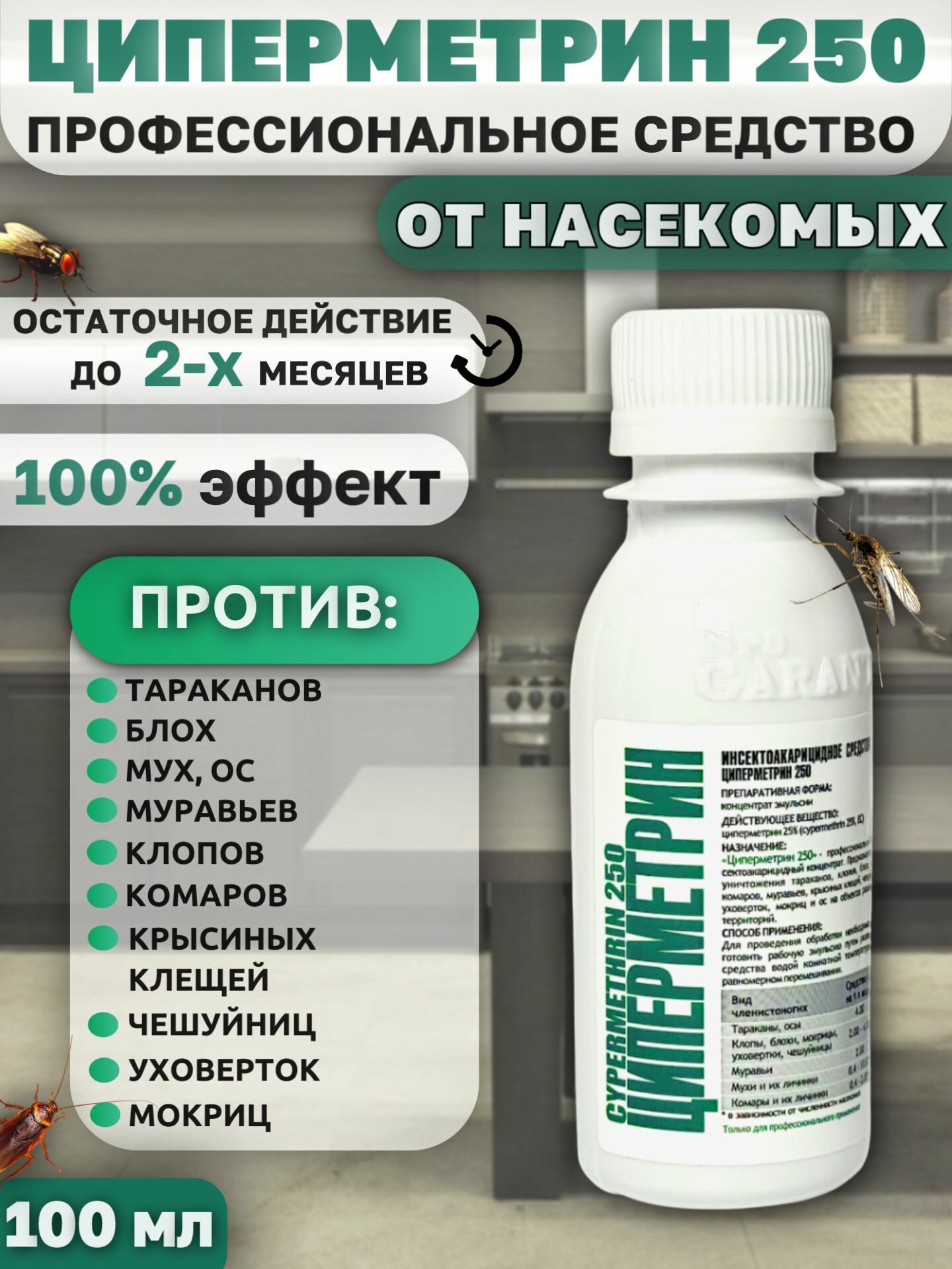 Циперметрин 250 100мл. Профессиональное средство от вредителей