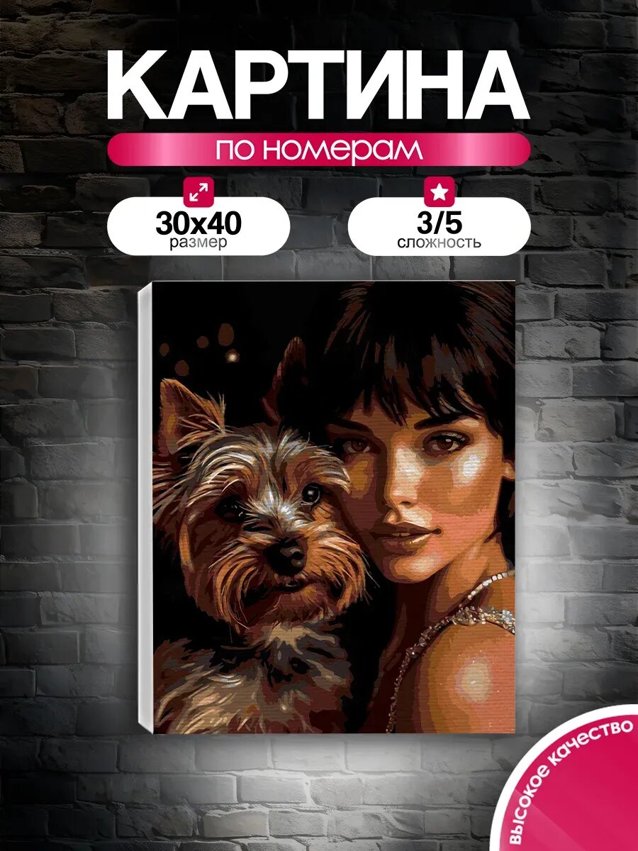 Картина по номерам 30x40 Девушка и Йорк