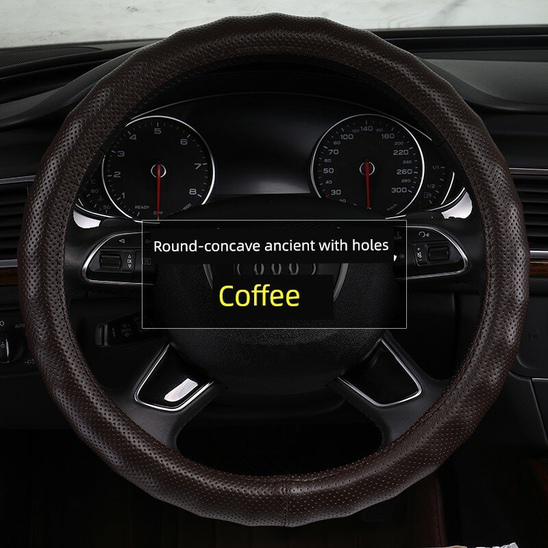 Кожаный чехол на руль автомобиля, круглой формы с перфорированной текстурой, кофейный цвет для автотоваров