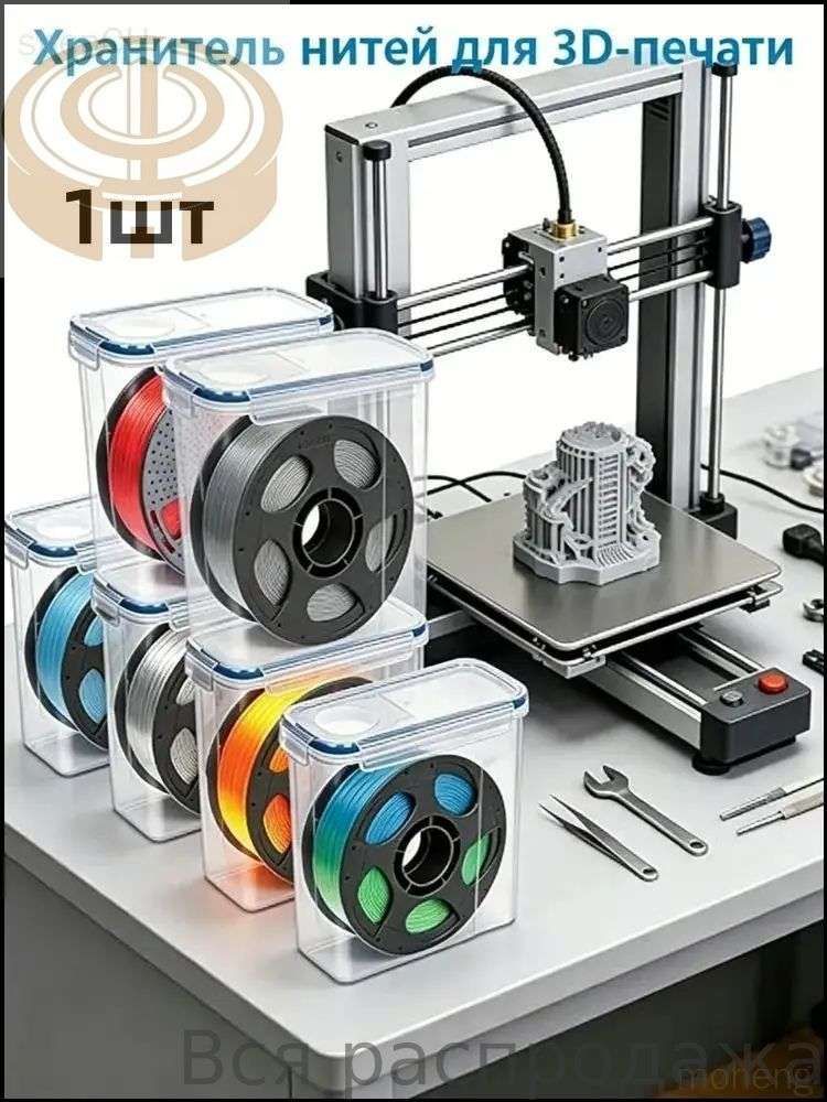 Влагонепроницаемый бокс для хранения 1 кг PLAфиламента, используемый в 3Dпечати, популярная черная модель.