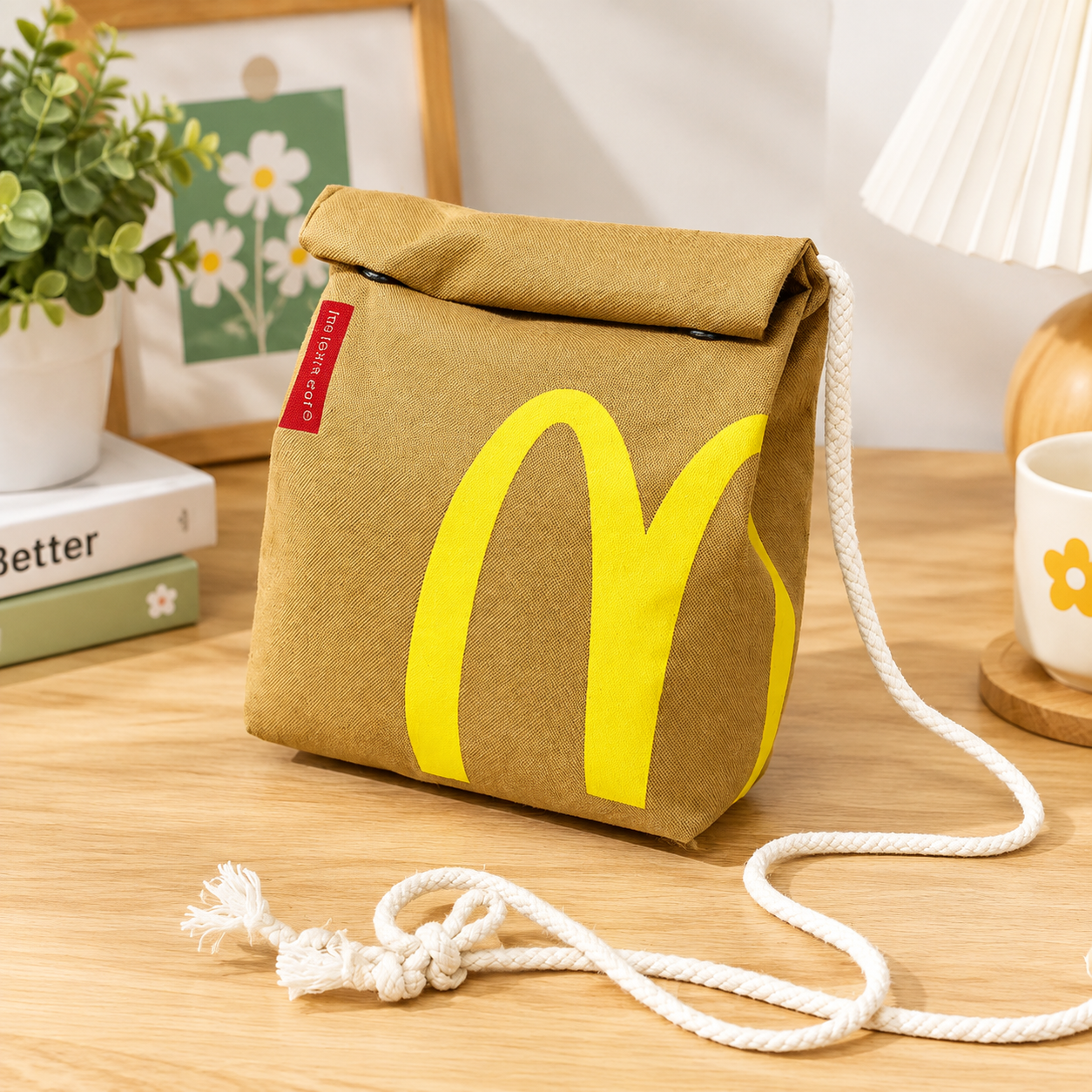 Рюкзак McDonald`s, школьный, унисекс, для средней и старшей школы, бежевый, нейлон (Объем: 13 л)
