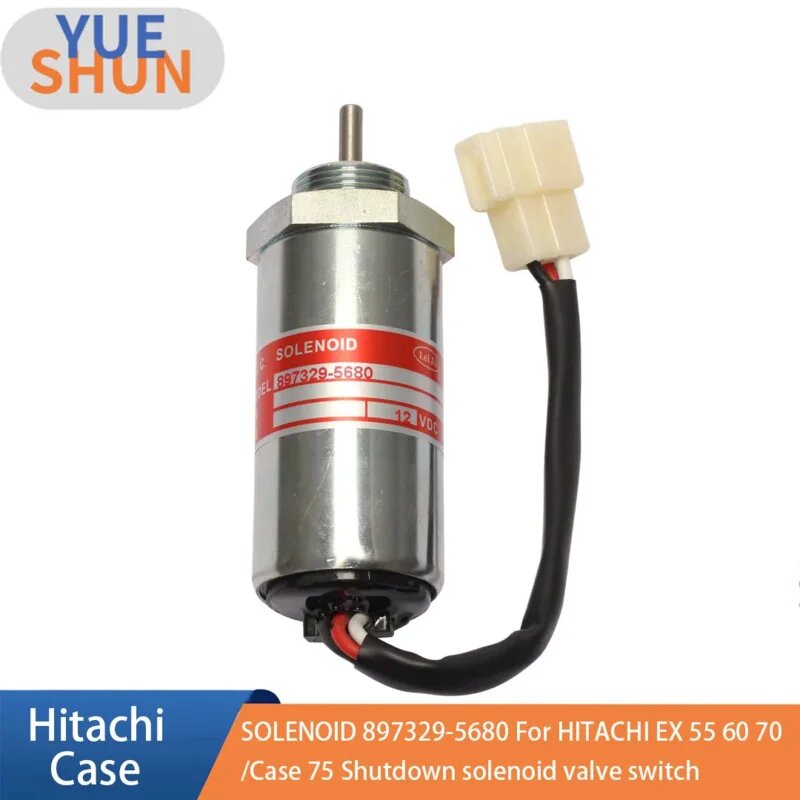 Соленоид отсечки топлива (стоп-соленоид) 897329-5680 для экскаваторов Hitachi EX55 EX60 EX70 и Case 75, 12V/24V