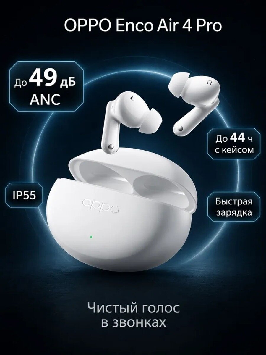 OPPO Наушники беспроводные с микрофоном OPPO Enco Air 4 Pro, Bluetooth, USB Type-C, белый