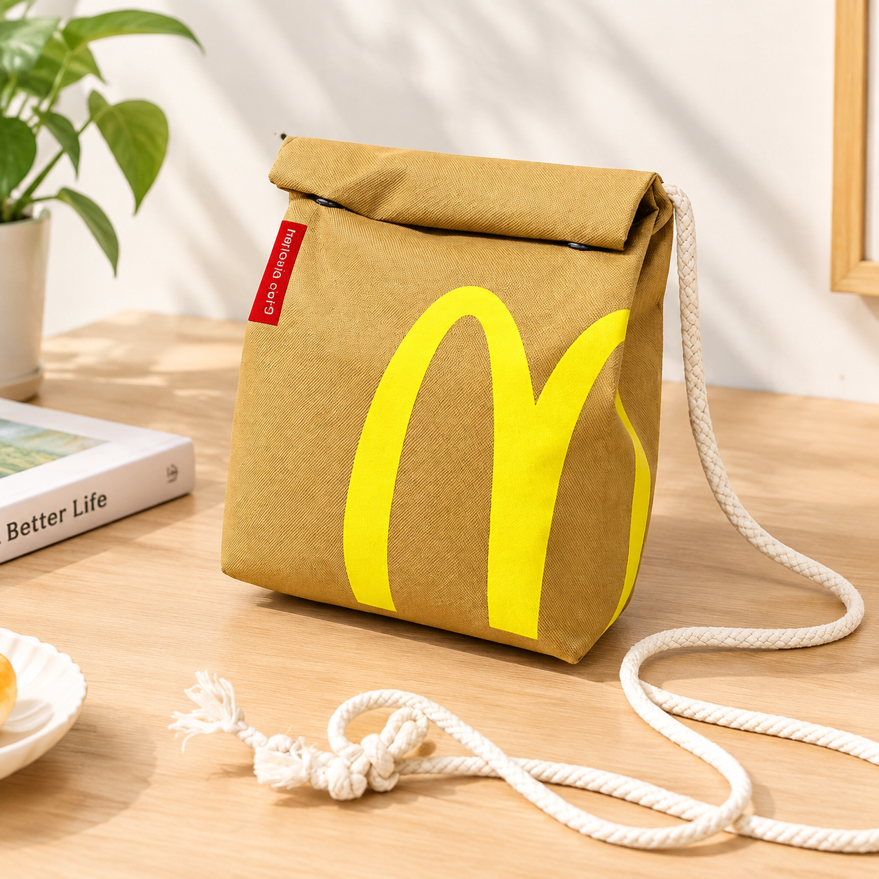 Рюкзак McDonald`s, школьный, унисекс, для средней и старшей школы, бежевый, нейлон (Объем: 13 л)