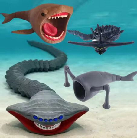 3D Напечатанная Модель Мифического Морского Хищника, Фигурка Существа из Глубин, Коллекционная Игрушка - Набор из 4