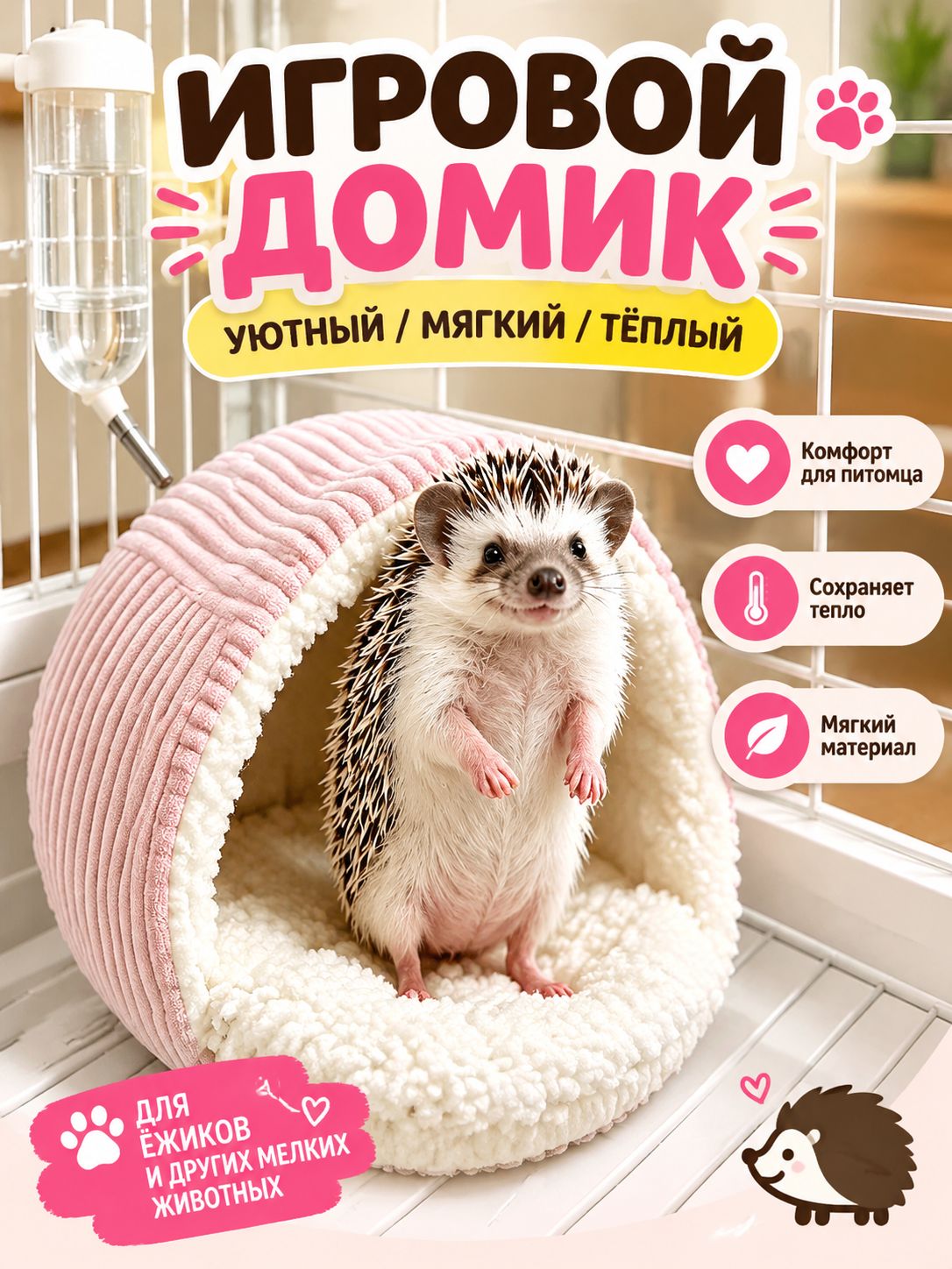 Теплый плюшевый домик-норка для ежа, зимнее укрытие от сквозняков для мелких грызунов
