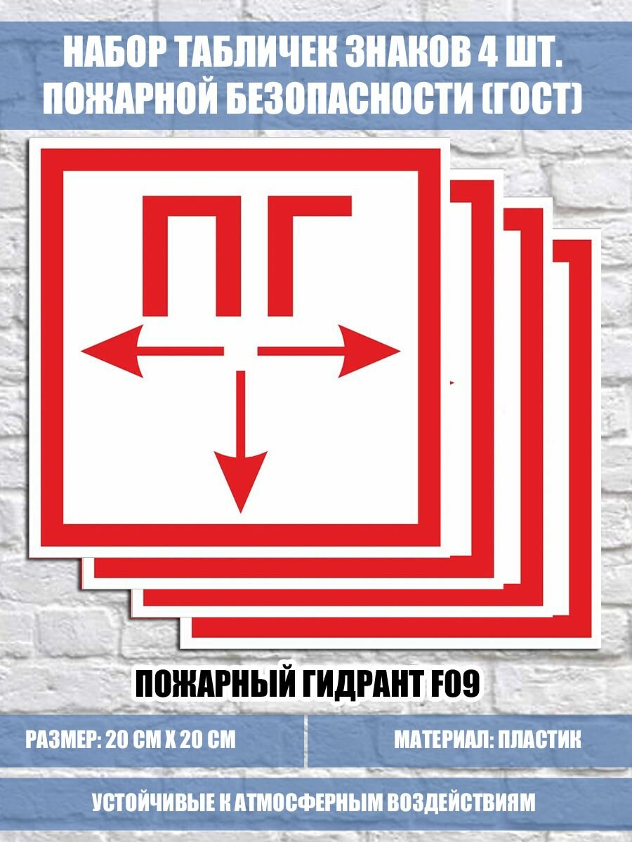 Набор (4 шт.) табличек знаков Пожарный гидрант F09