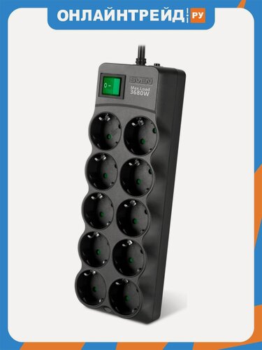 Изображение товара Сетевой фильтр Sven SF-10E-16 3,0м (10 розеток, 16A, черный)