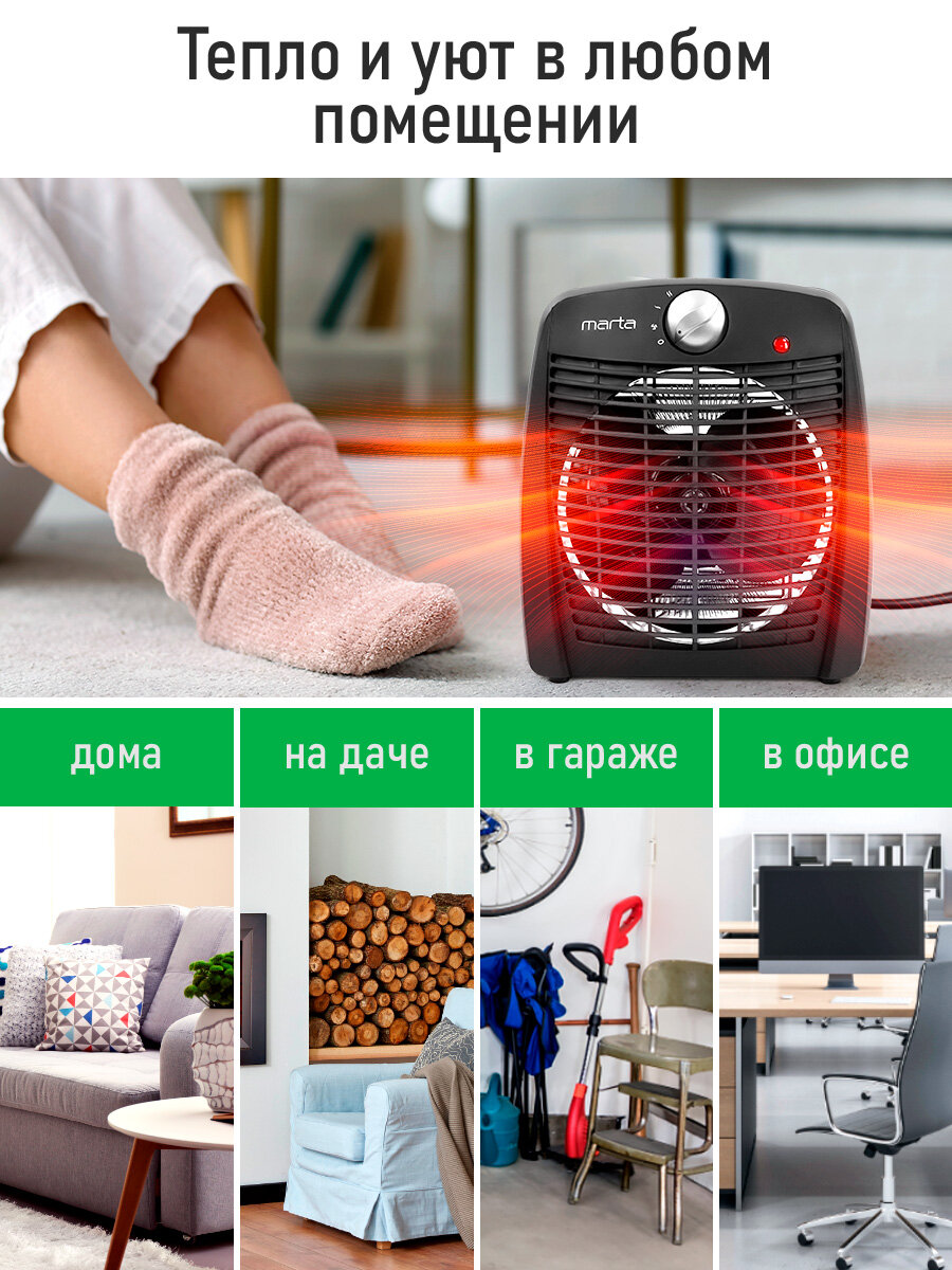 Обогреватель тепловая пушка тепловентилятор MARTA MT-2521 черный жемчуг — фото 1