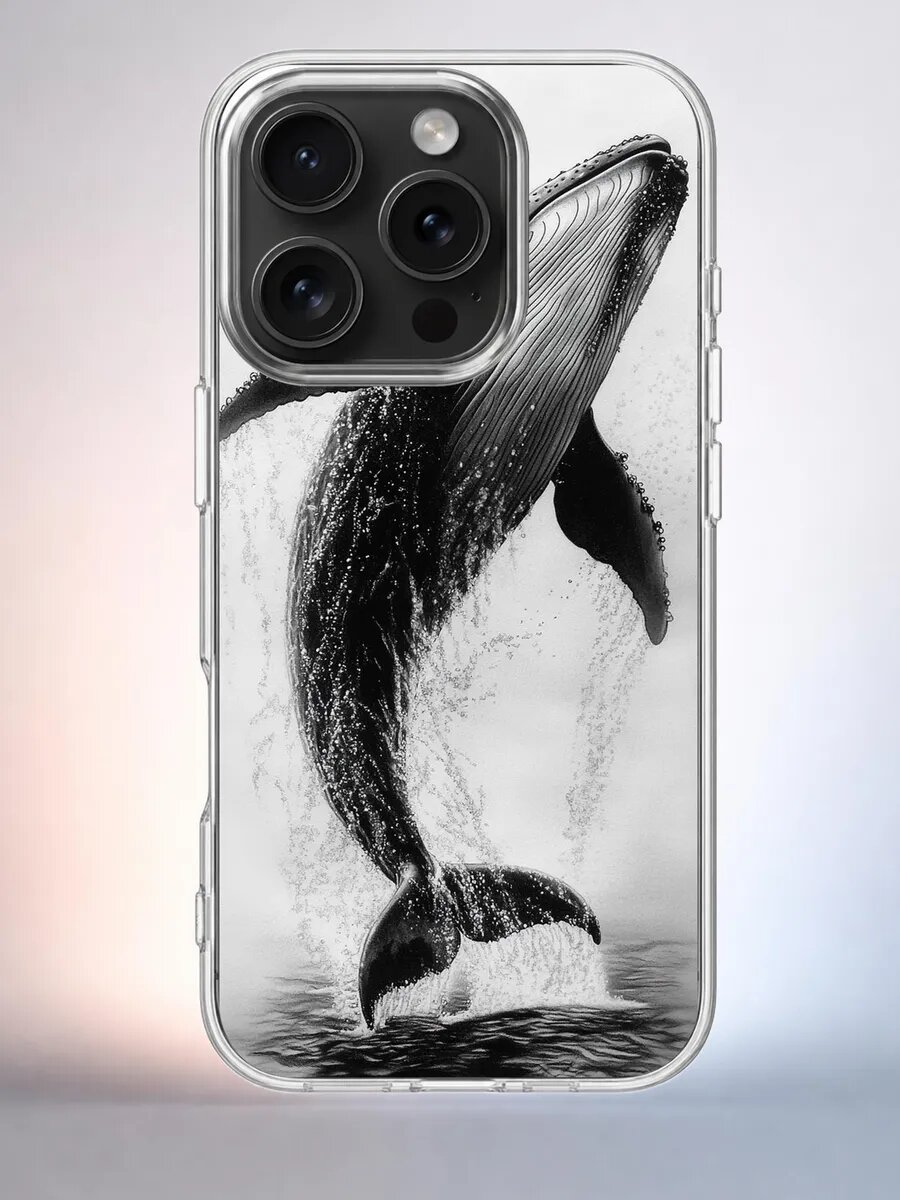 Чехол iPhone 15 Pro кит рисунок силиконовый прозрачный