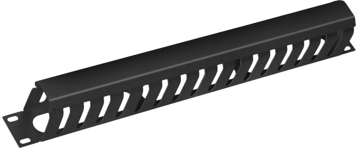 Cabeus JB07-1U-BK Кабельный органайзер 19" 1U с крышкой, металлический, цвет черный (RAL9004)