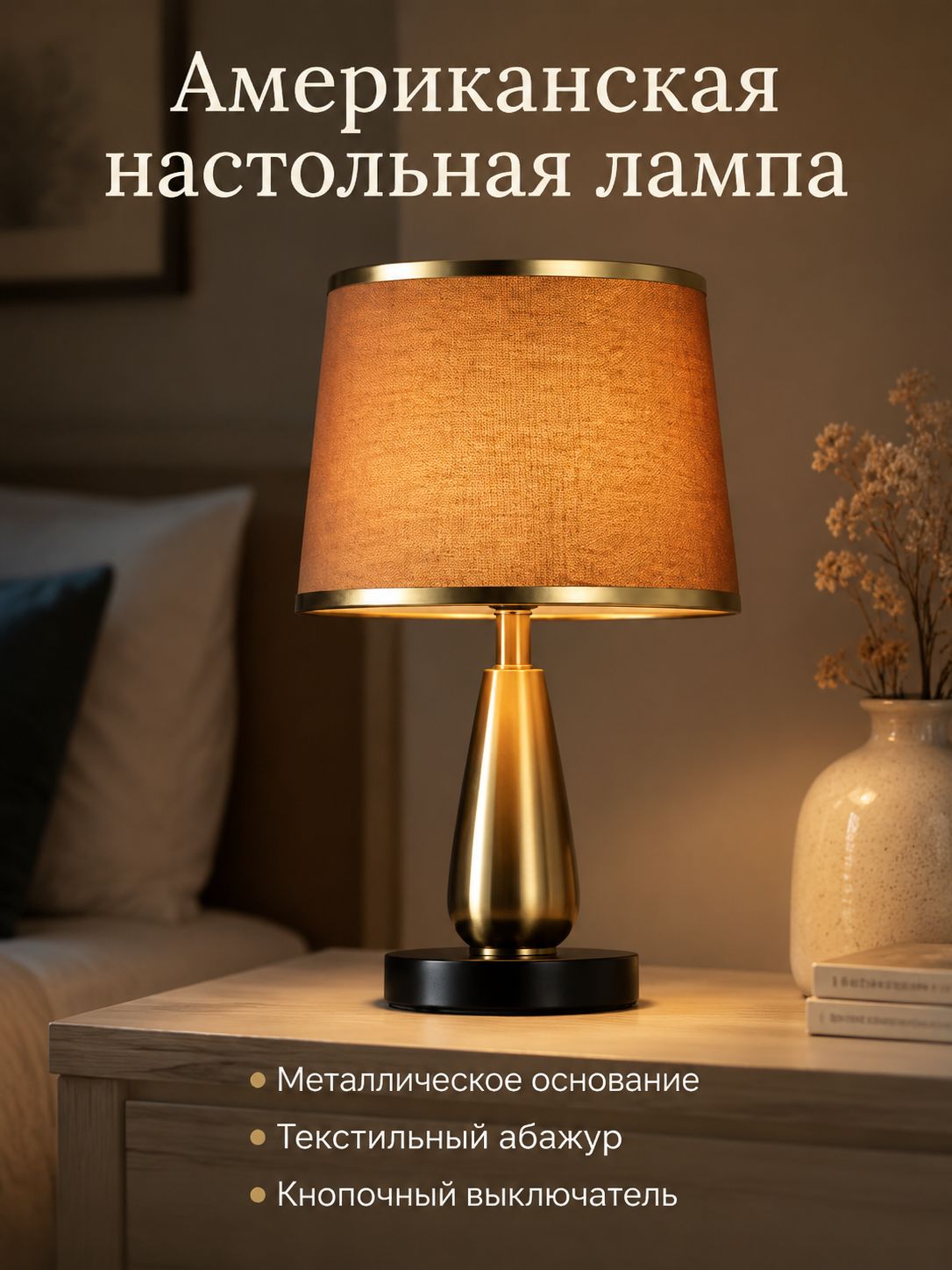 Настольная лампа с тканевым абажуром, модель Б, кофейный цвет, металлический корпус в ретро-стиле для спальни и гостиной