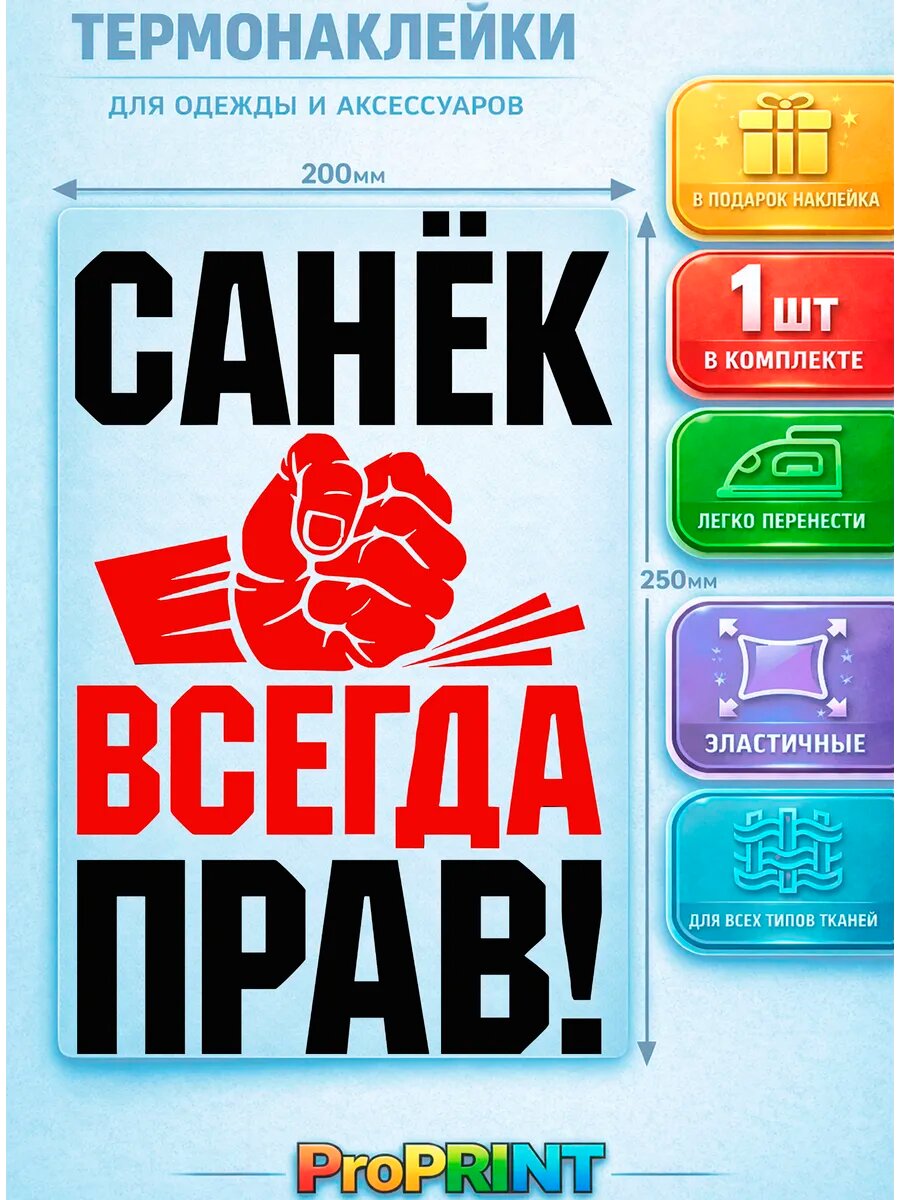 Термонаклейка на одежду надпись Санёк