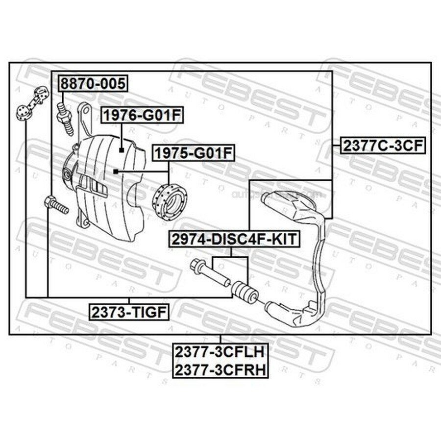 FEBEST 23773CFRH суппорт тормозной передний правый (со скобой) VOLKSWAGEN, SKODA, SEAT, AUDI 2377-3CFRH