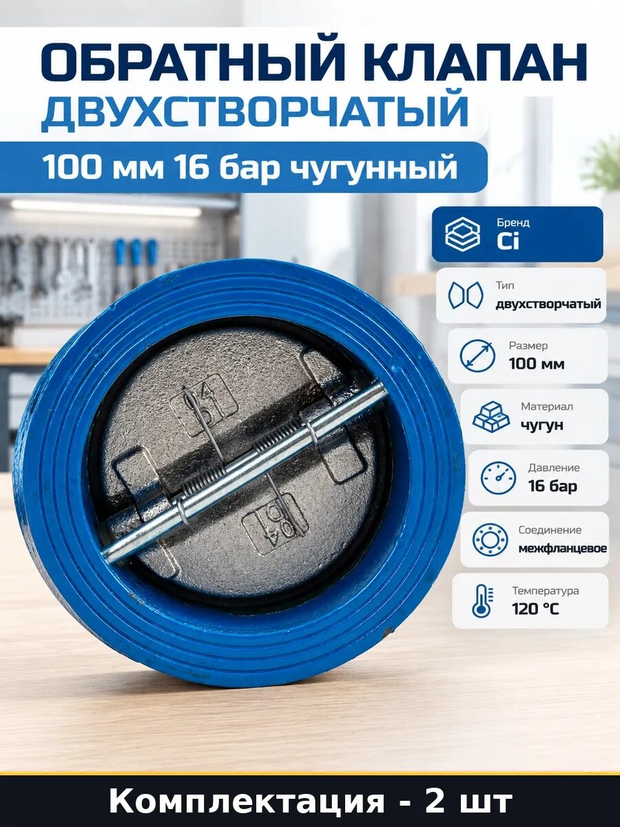 Набор Чугунный клапан обратный двухстворчатый 100 мм 2 шт