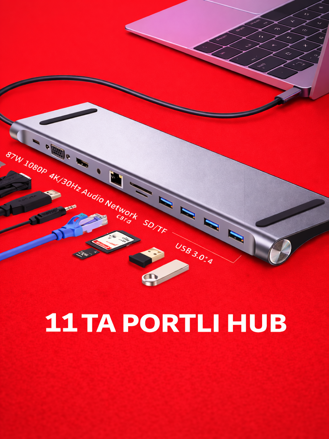 Концентратор с 11 портами, 1000 Мбит/с и USB/VGA/HDMI/LAN/SD/TF — всё в одном устройстве