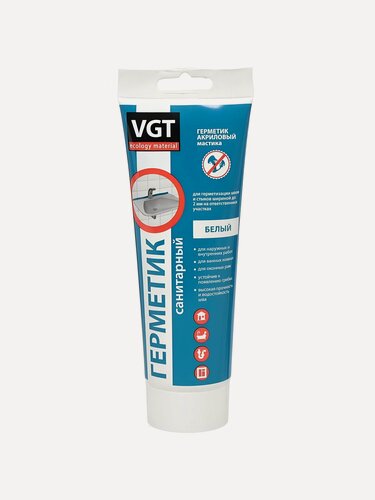 Изображение товара Герметик акриловый санитарный VGT белый 350 г для ванной душа окон влагостойкий