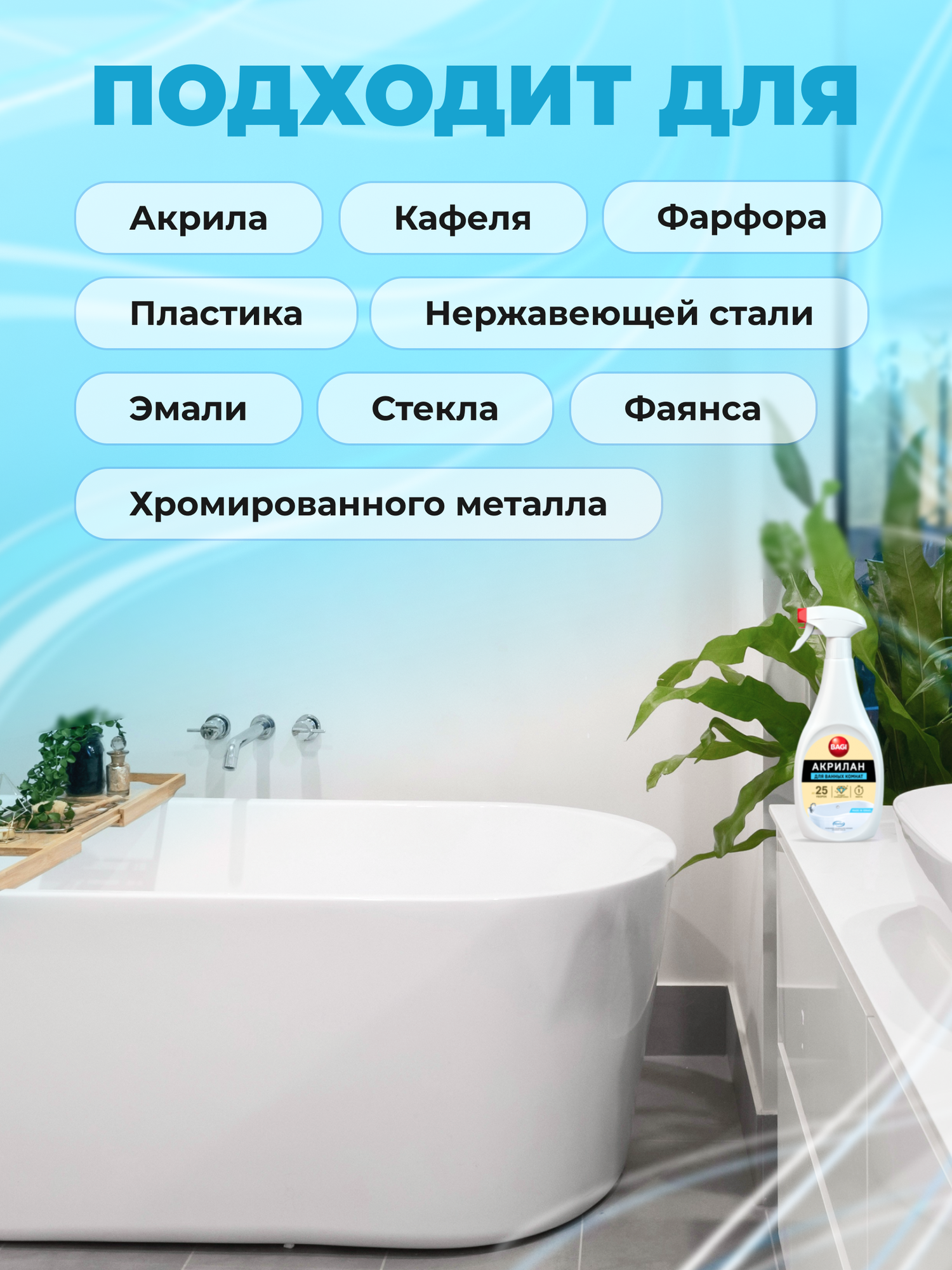 Bagi Акрилан средство для акриловых ванн, душевых кабин, 400 мл — фото 1