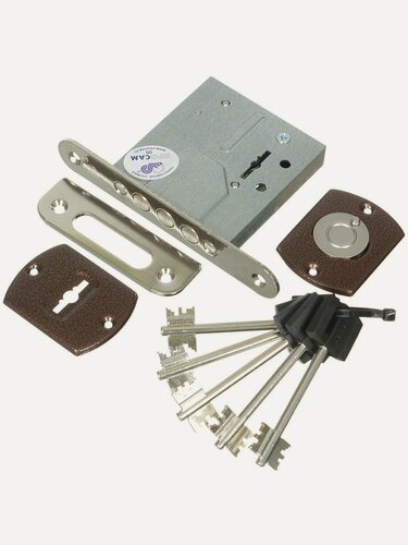 Изображение товара Замок врезной Просам 79600-ЗВ8-8У/15-СО-НП-002Ш сувальдный универсальный, цвет хром, 5 ключей в комплекте, артикул 11639