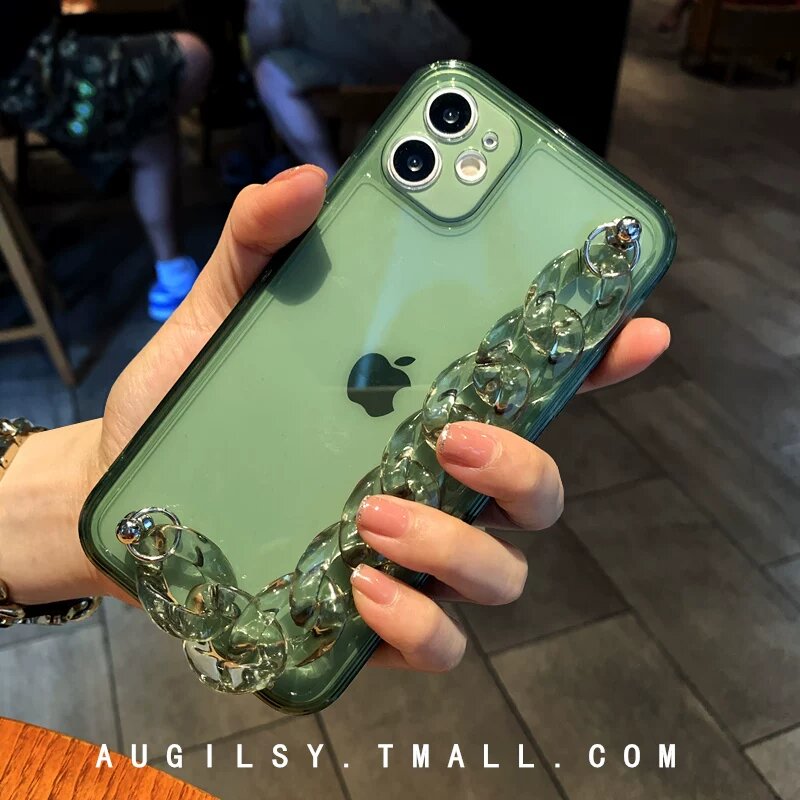 Чехол для iPhone 11 из мягкой силикона с браслетом в цвете озерного зеленого - защитный чехол