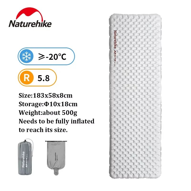Naturehike R5.8, надувной коврик 183x58 см, белый