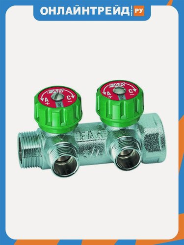 Изображение товара Коллектор Far 3/4" (ВР-НР) с 2 отв. 1/2" НР (межосев. 45 мм)