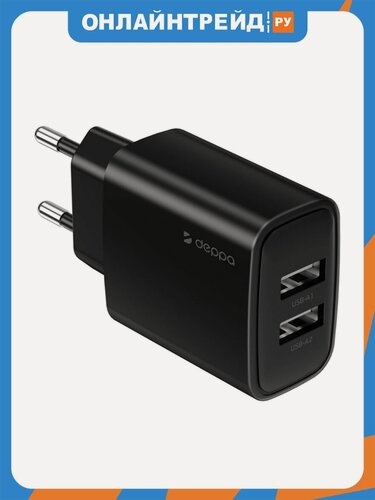Изображение товара Сетевое зарядное устройство Deppa 2хUSB-A, 2.4A, черный (11486)