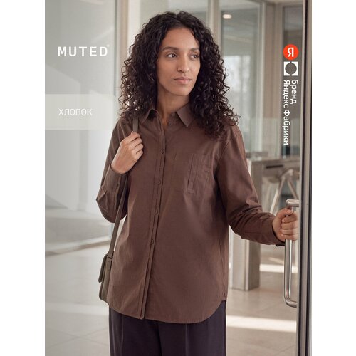фото Рубашка muted прямого кроя из хлопка с акцентной планкой, размер s, темно-коричневый