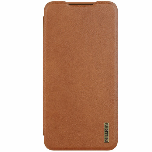 фото Кожаный чехол книжка коричневого цвета от nillkin для смартфона samsung galaxy s25 edge, серия qin pro leather с сдвижной защитной шторкой для камеры
