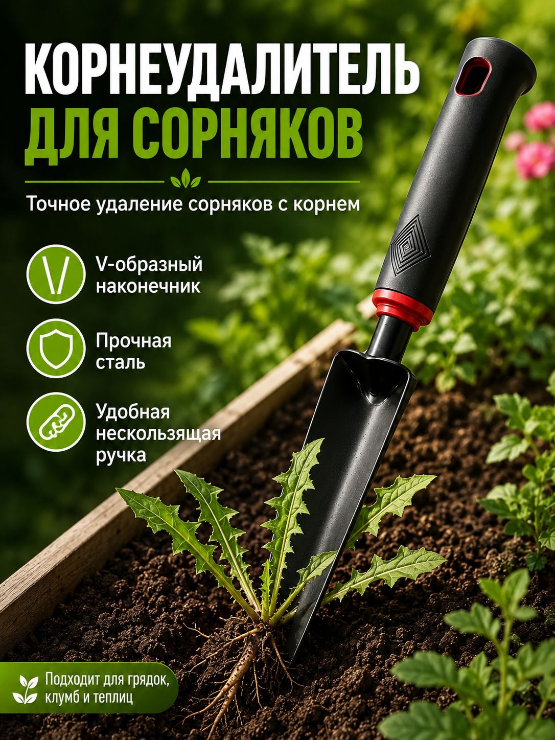Корнеудалитель 13 см рукоять, 20 см ширина, сталь