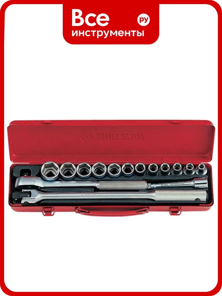 Набор торцевых головок с принадлежностями (1/2", шестигранные, 8-27 мм, 15 предметов) KING TONY 4501MR