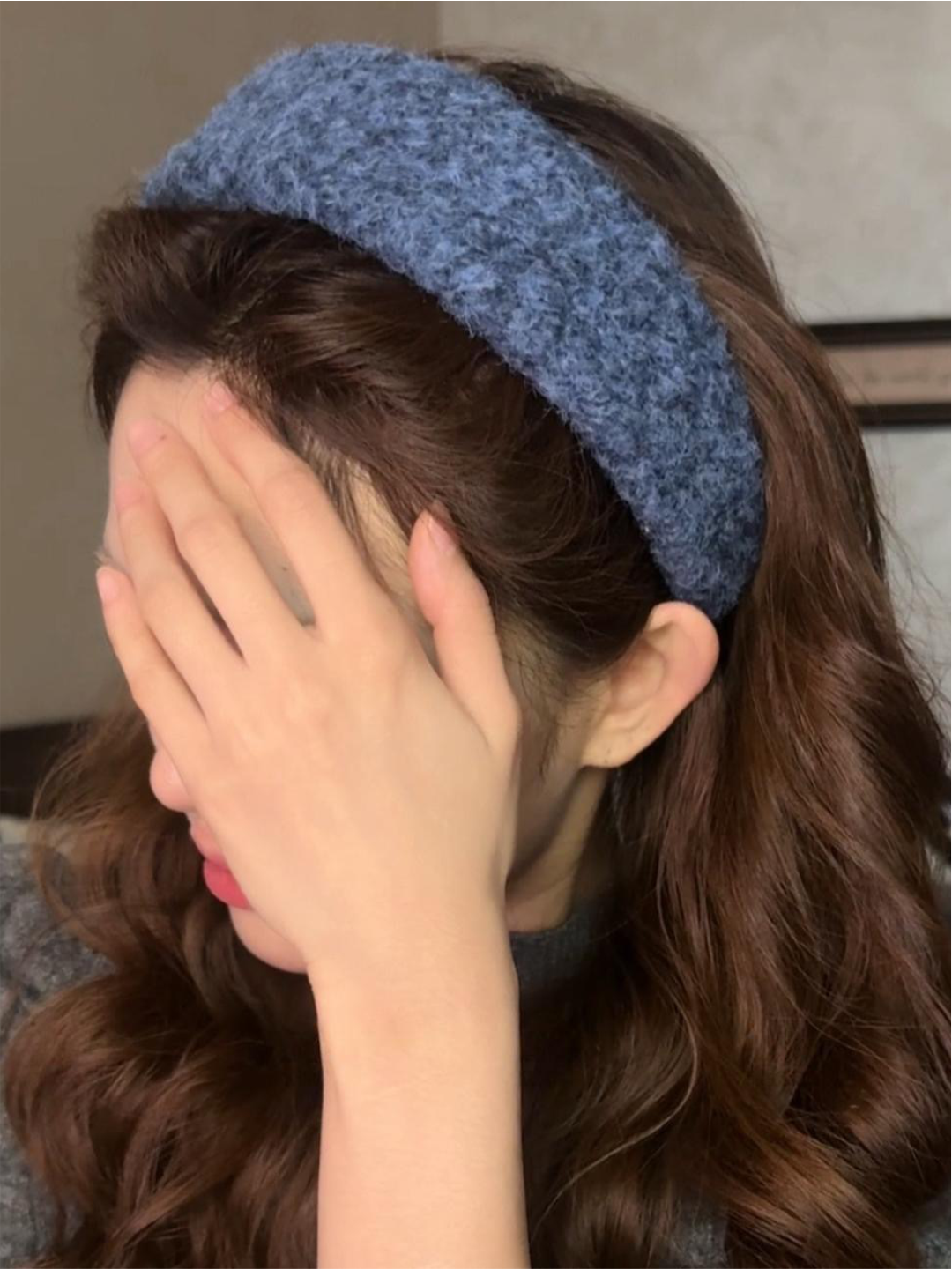 Ободок женский вязаный, универсальный, мягкий, классический, синий