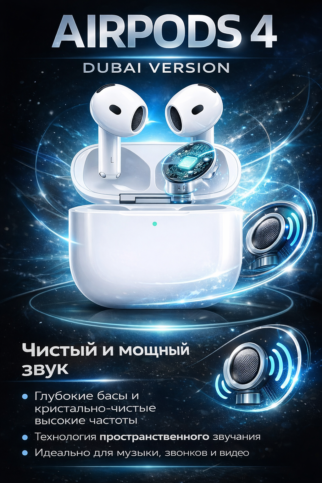 Беспроводные наушники AirPods 4 для IPhone и Android , качественные+чехол В подарок