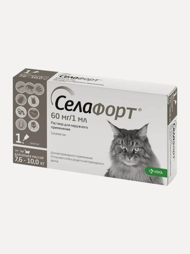 Изображение товара Селафорт 6% 1 мл (60 мг) для кошек 7,6-10 кг, 1 шт