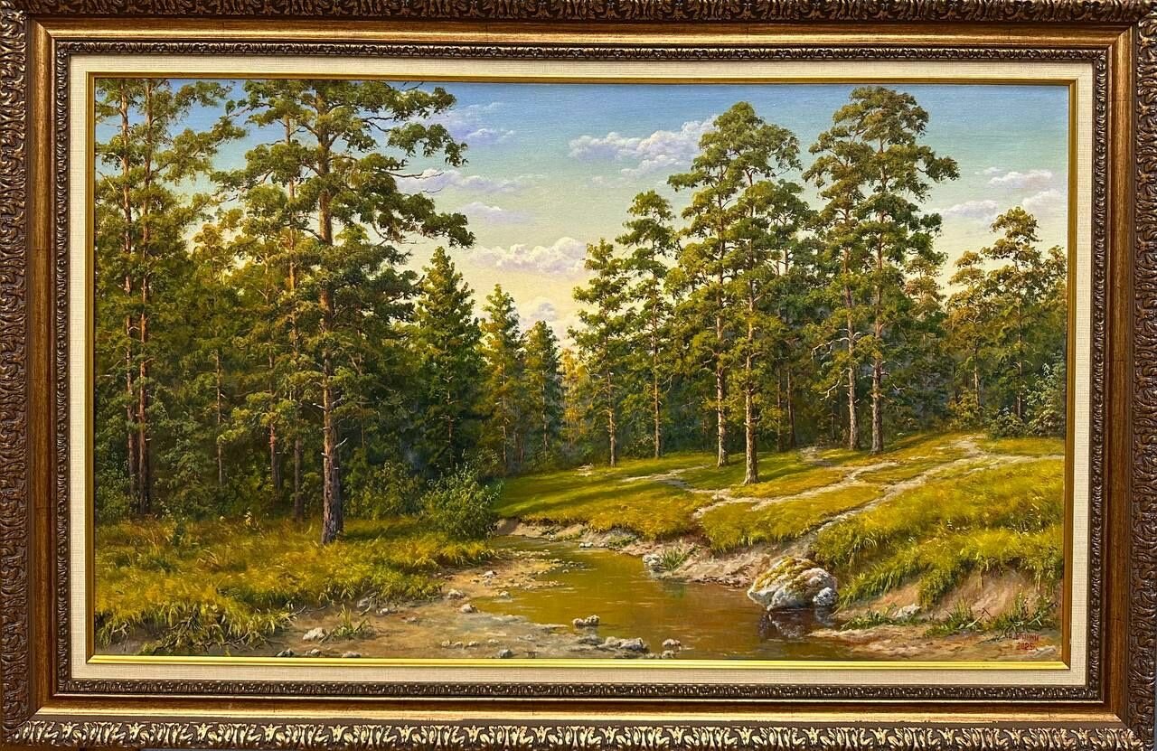Картина маслом, летний пейзаж "Сосны". Холст/Масло, 2025. Размер 60х100. Автор Штынин Александр