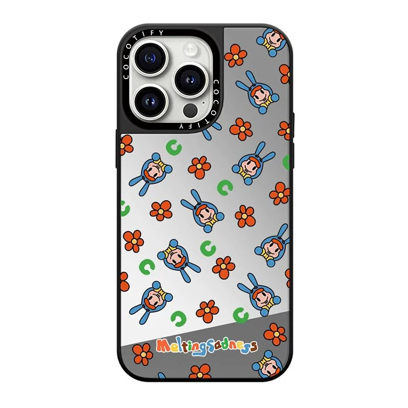 CASETI магнитный чехол для iPhone Air - полный экран C красной цветущей синей кролика, черная рамка серебряное зеркало