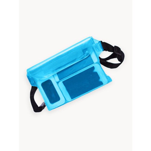 Герметичная сумка на пояс, тройной гермо клапан IPX8. Водонепроницаемый чехол для телефона, документов. Голубой