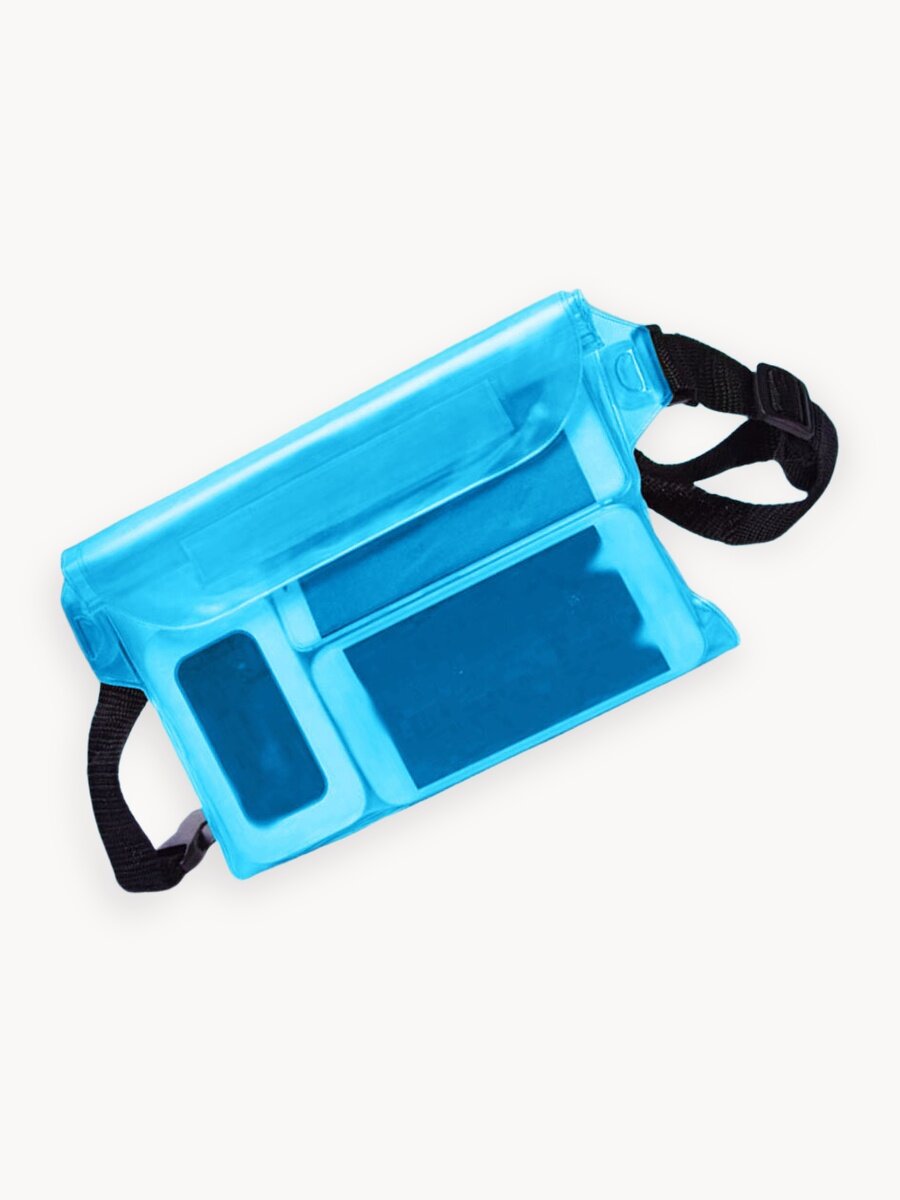 Герметичная сумка на пояс, тройной гермо клапан IPX8. Водонепроницаемый чехол для телефона, документов. Голубой
