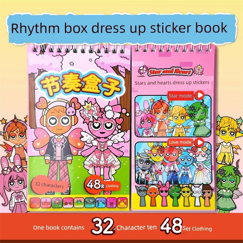 Книга-стикер Rhythm Box: Звезды и сердца, 32 персонажа с 48 нарядами, одиночная книга, детский творческий набор